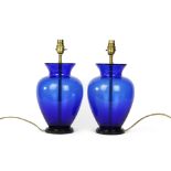 A pair of contemporary Besselink & Jones Bristol blue tulip glass table lamps