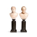A pair of 19th century white marble busts of Aristo & Petrarch