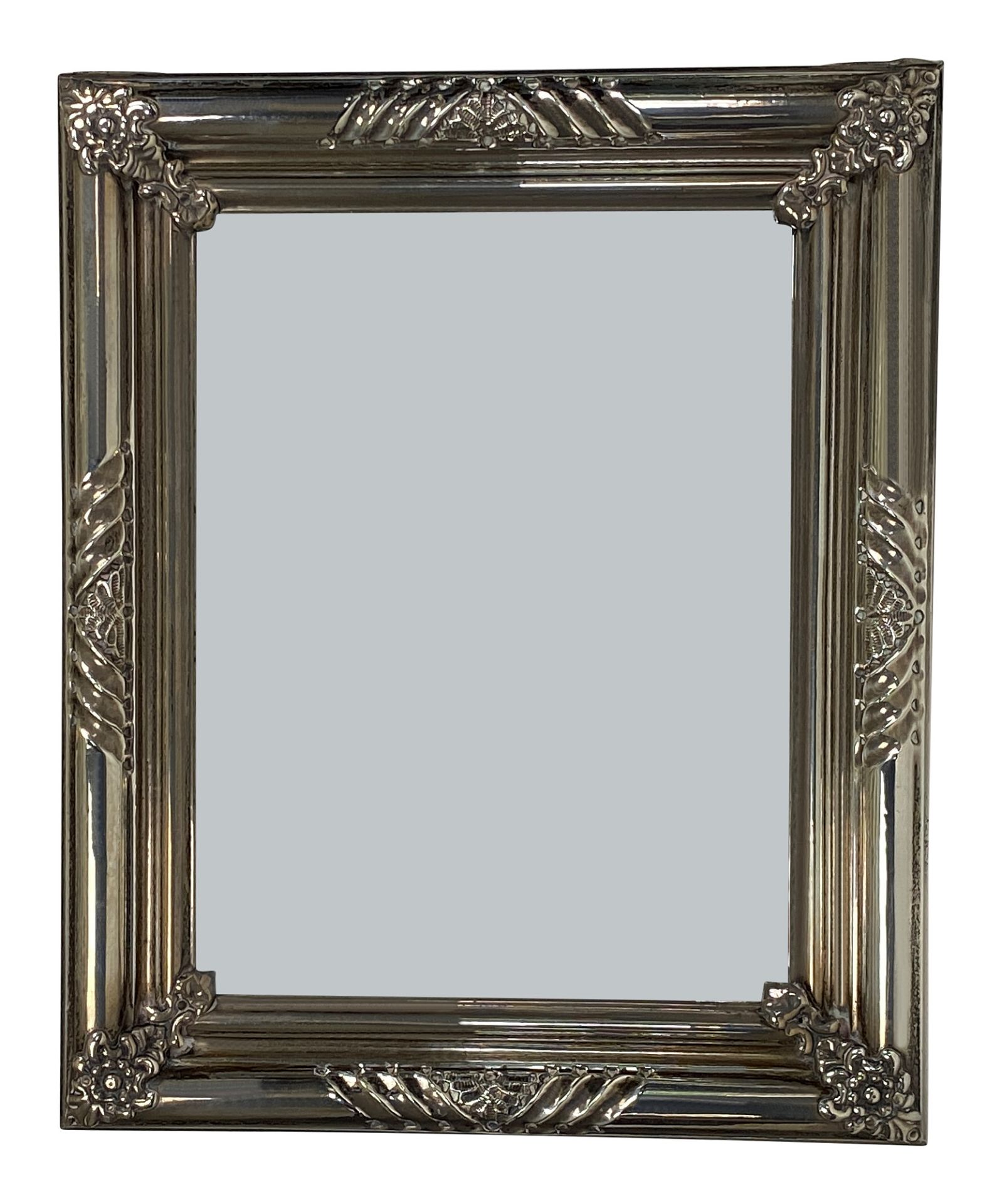 A French silver cased rectangular table easel mirror
