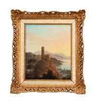 19th century School, an Italianate landscape with a castle ruin & tower