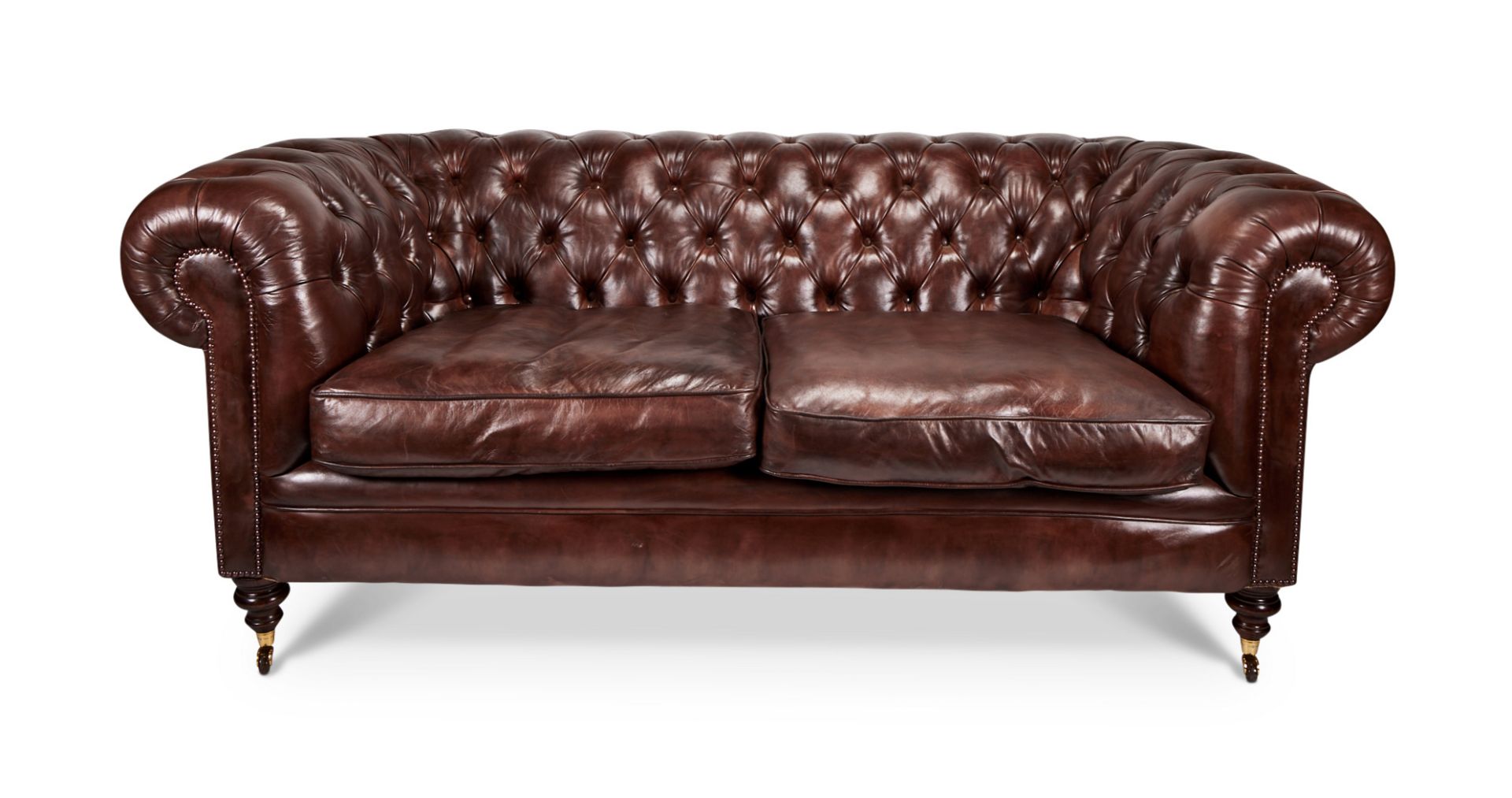 A contemporary brown leather and close-nailed two-seater Chesterfield sofa by The Original Sofa Co.