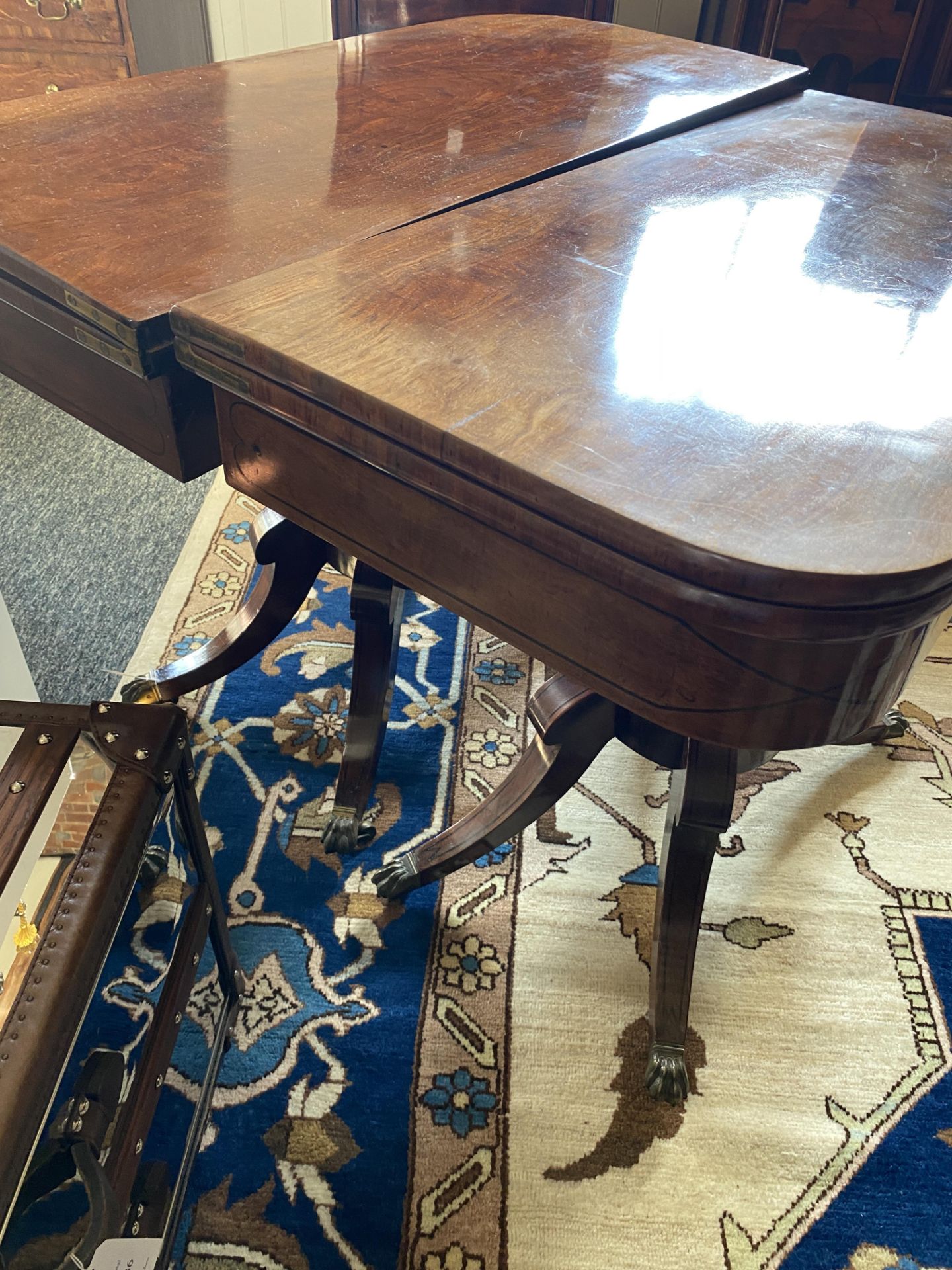 A pair of Regency mahogany and ebony line and dot inlaid card tables - Image 11 of 14