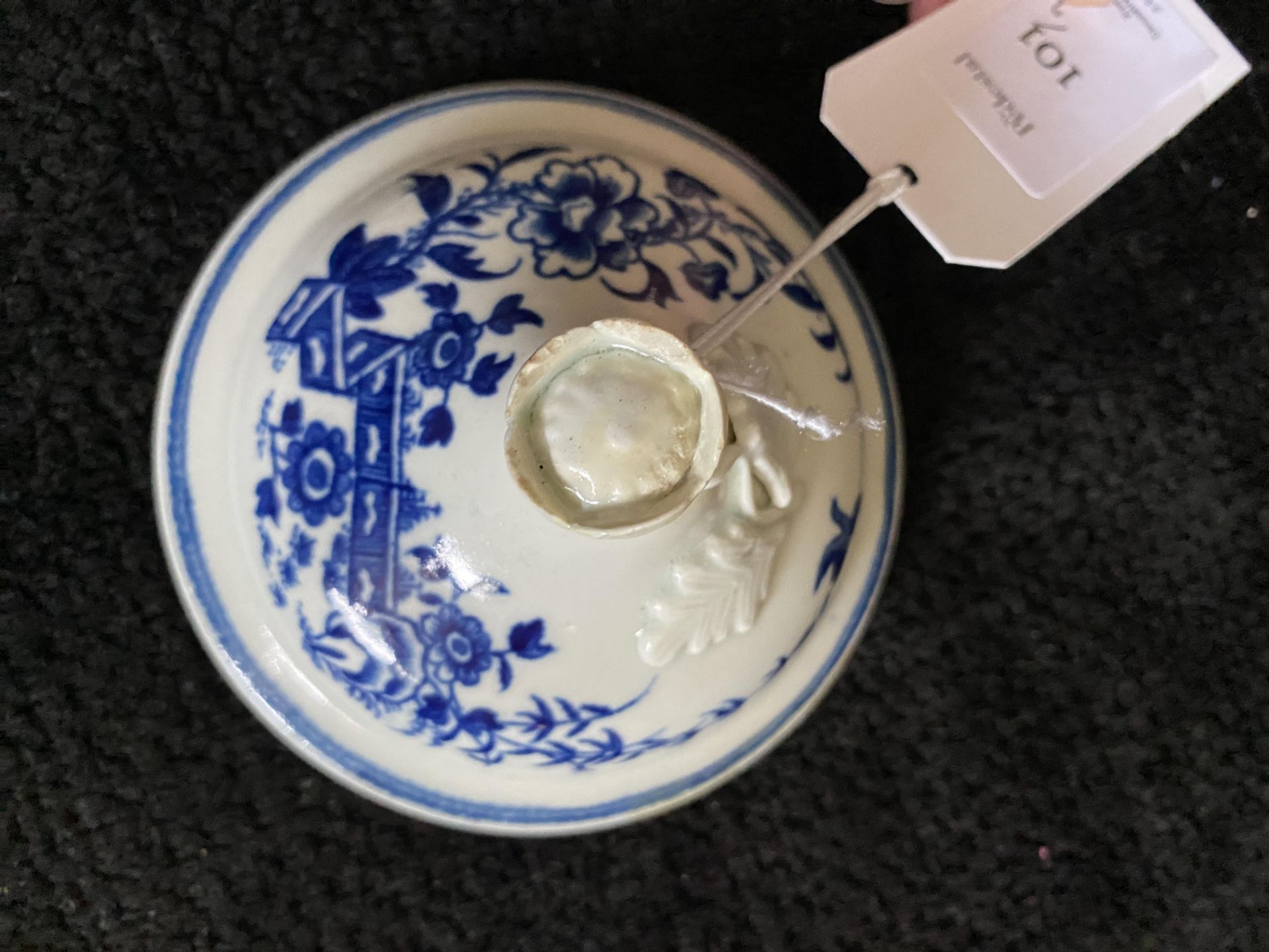 A first period Worcester blue and white sucrier with lid, together with a small 18th century Meissen - Image 2 of 13