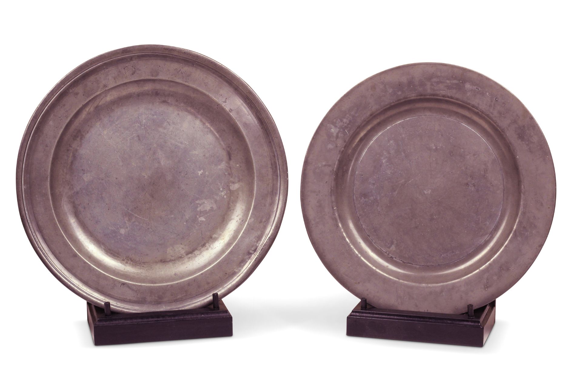 A matching pair of 18th century pewter chargers