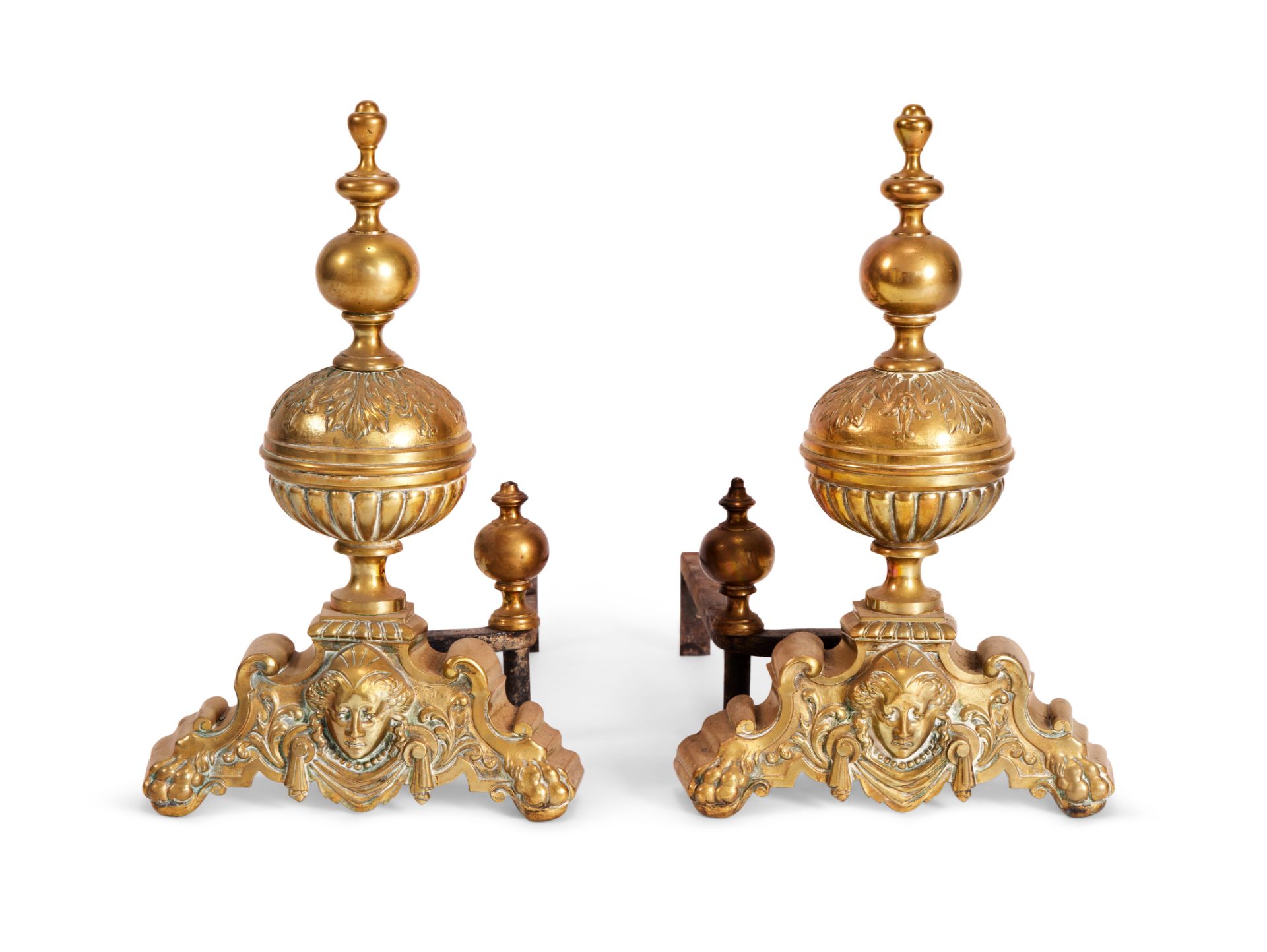 A pair of 19th century brass andirons