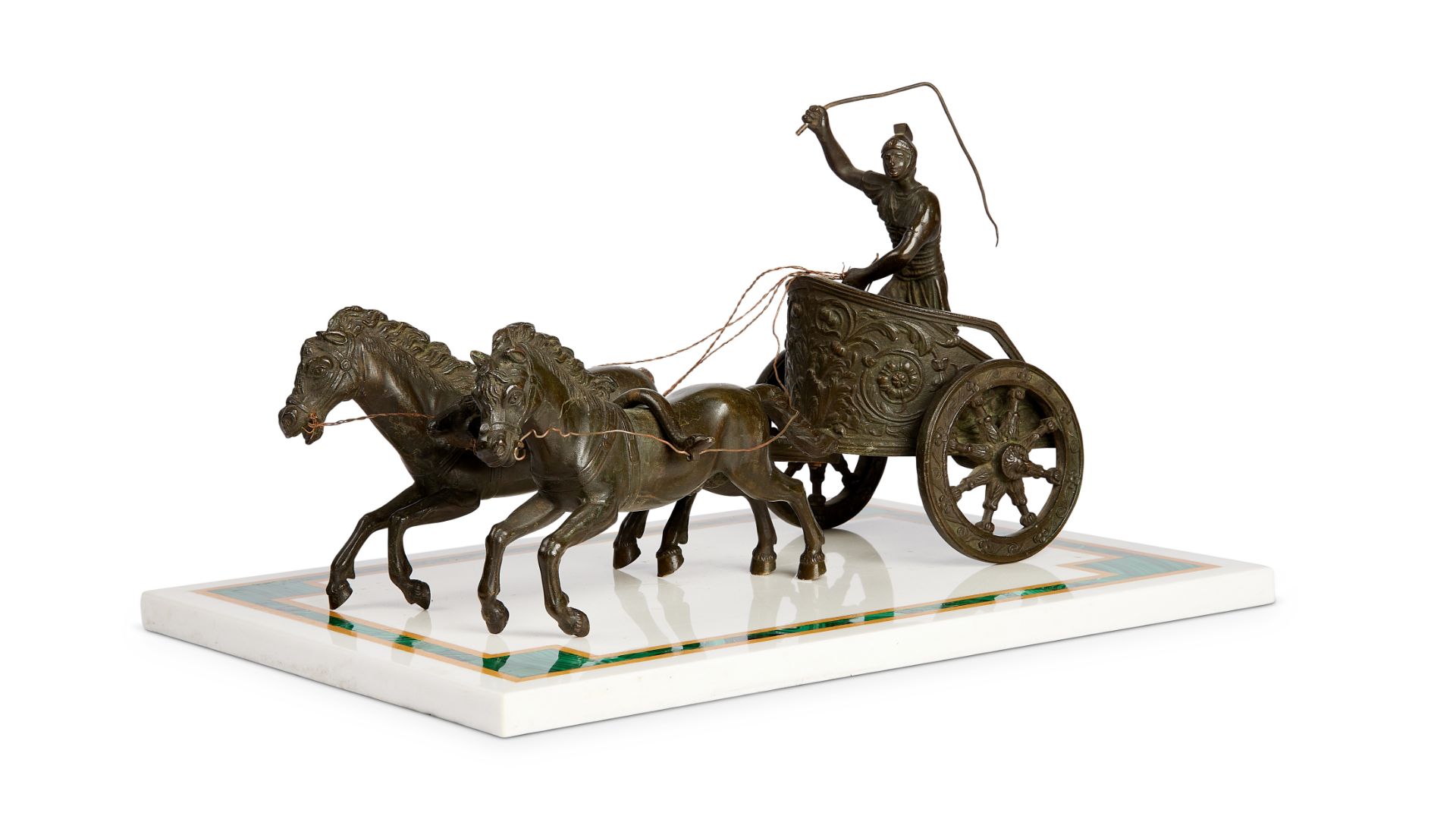 A 19th century spelter Roman centurion riding a chariot