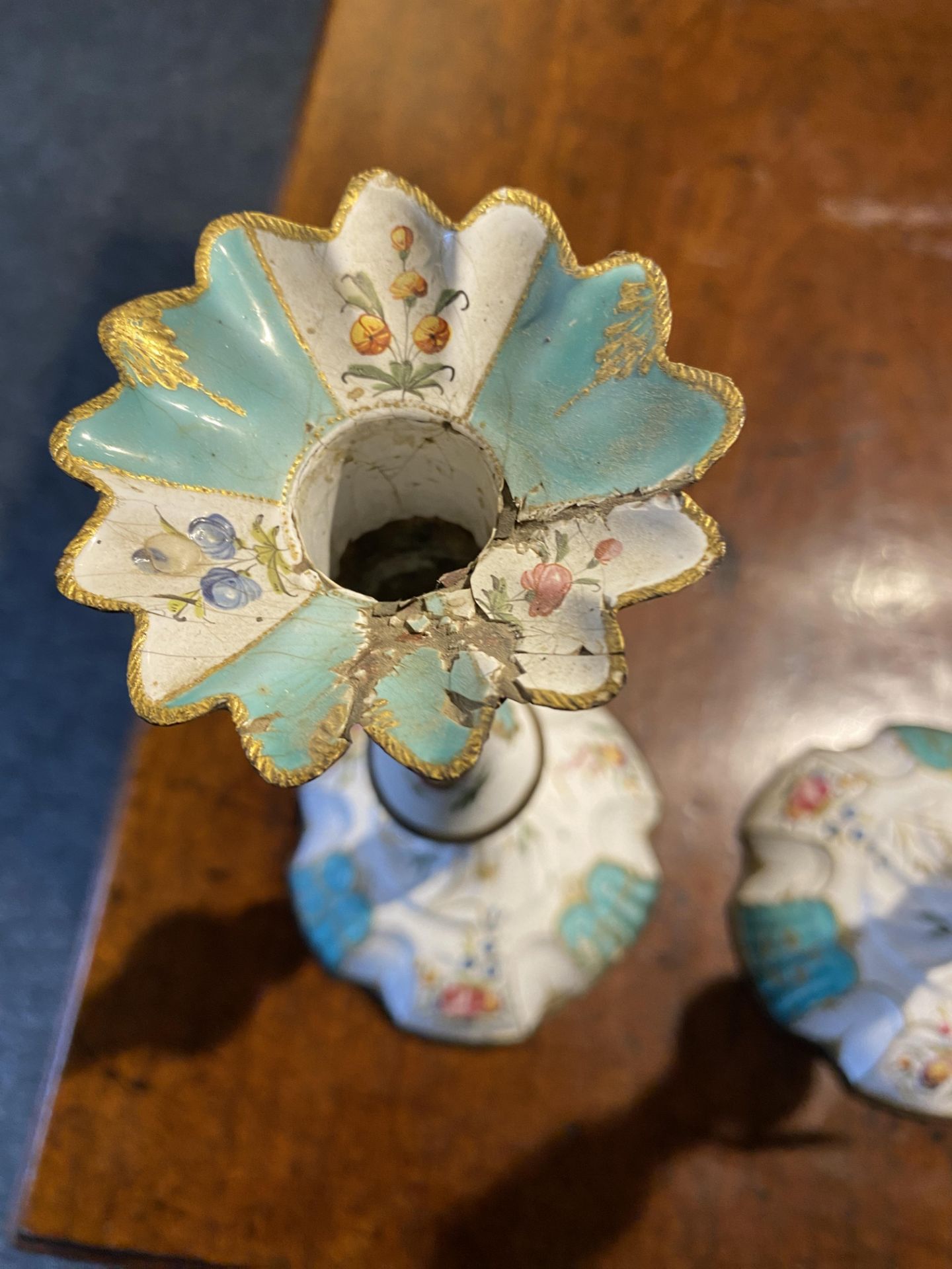 A pair of late 18th century South Staffordshire enamel candlesticks - Image 2 of 11