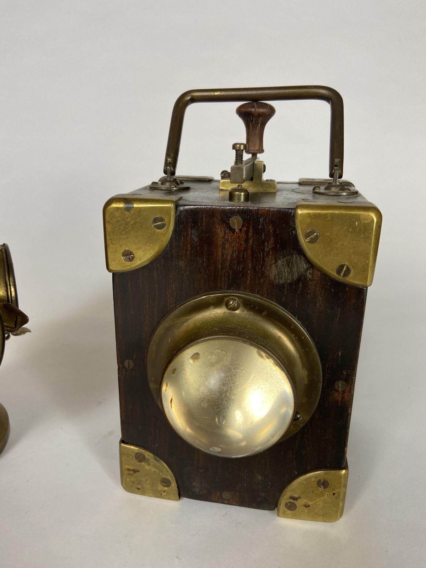 An early 20th century WWI British battery trench torch and a brass lantern by Joseph Lucas Ltd - Image 3 of 7