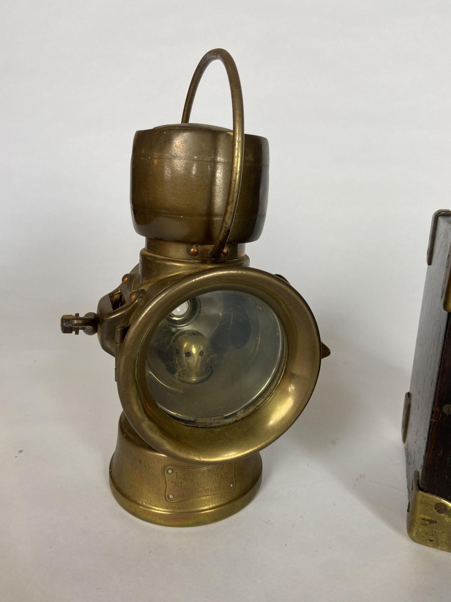 An early 20th century WWI British battery trench torch and a brass lantern by Joseph Lucas Ltd - Image 2 of 7