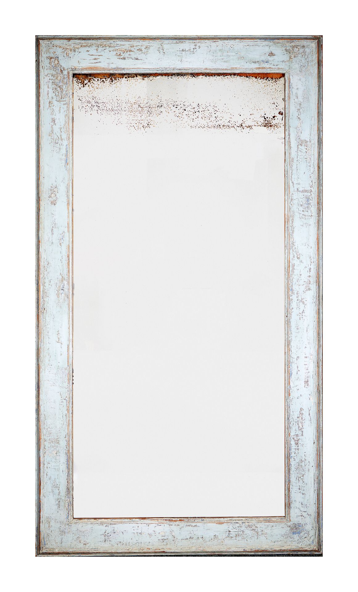 A late 19th century large pale blue painted pier mirror