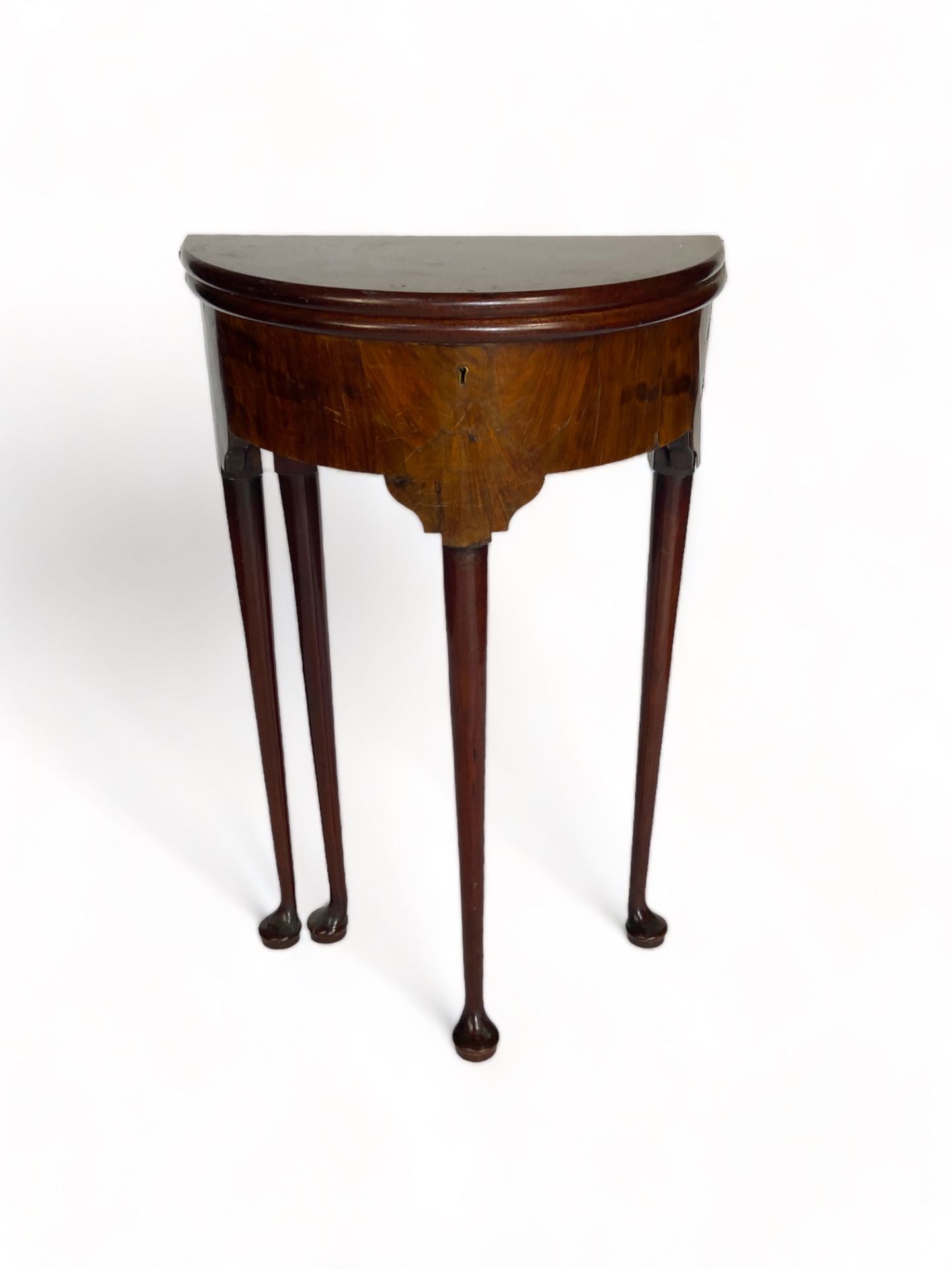 A very small George II style mahogany demi-lune tea table