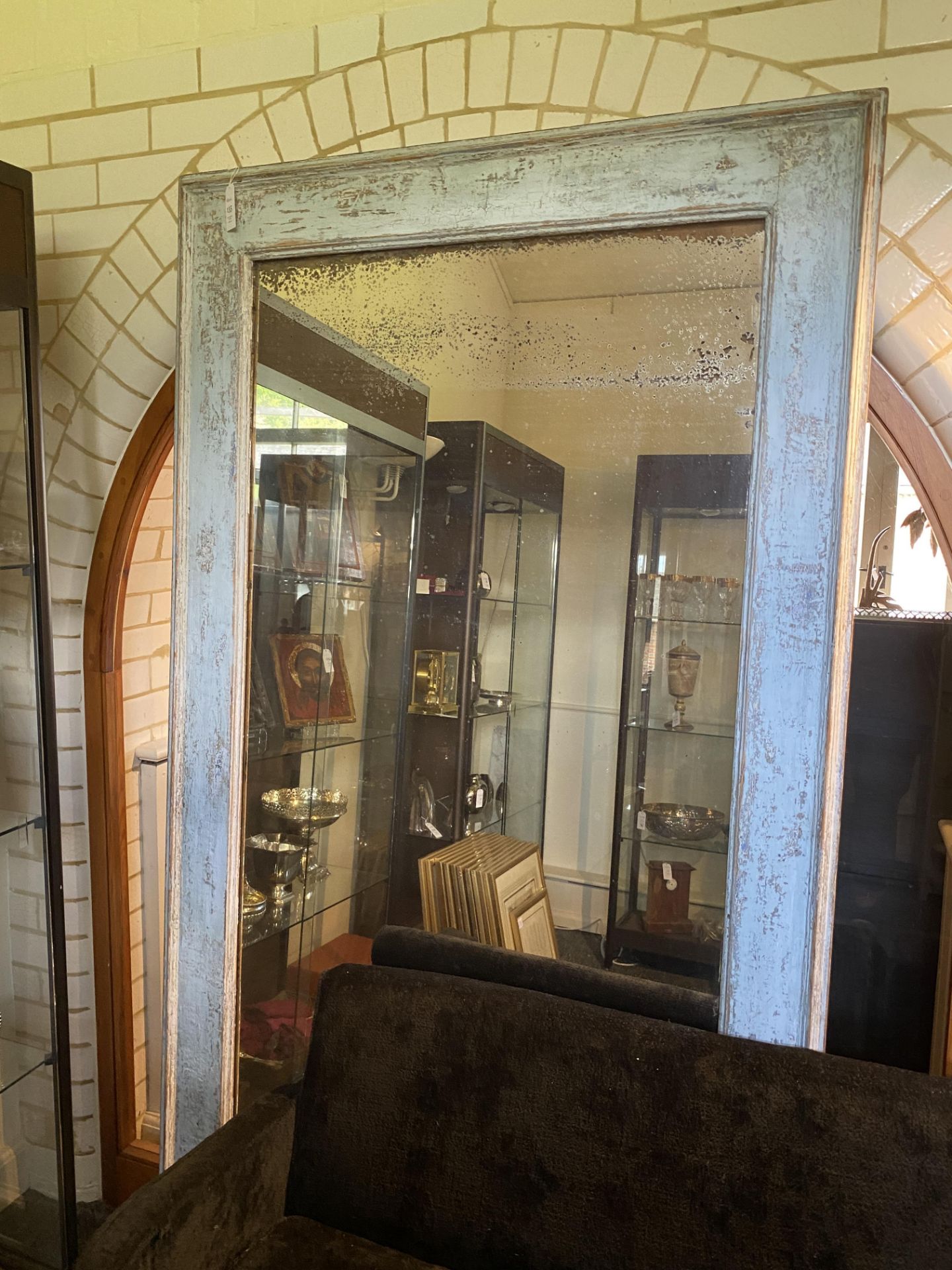 A late 19th century large pale blue painted pier mirror - Image 2 of 7