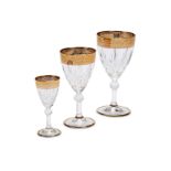 A suite of Italian crystal and gold leaf wine and licqueur glasses by CreART
