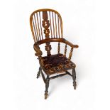 A Victorian ash and elm Windsor open armchair