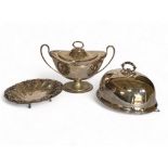 A Victorian silver plated tureen, dish and cloche