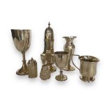 A quantity of early 20th century silver including a sifter and a posy vase