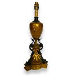 A late 19th century French neo-grec bronze and gilt bronze table lamp base