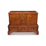 A Queen Anne walnut crossbanded and featherbanded mule chest
