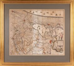 A group of five framed hand coloured antique maps
