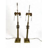 A pair of late Victorian brass student table lamps