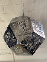 A Tom Dixon Etch pierced light steel facetted pendant light shade 30cm diameter, together with a