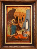 An early 18th century Greek Provincial icon of The Raising of Lazarus