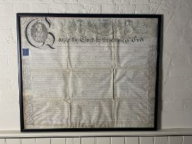 A large framed 18th century indenture