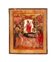 An 18th century Russian icon of the Dormition of the Virgin