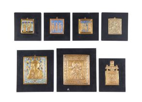 A group of seven various 19th century miniature brass icons