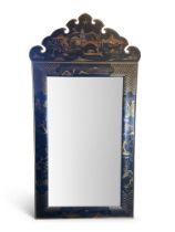 A large Queen Anne style black japanned and polychrome painted pier mirror