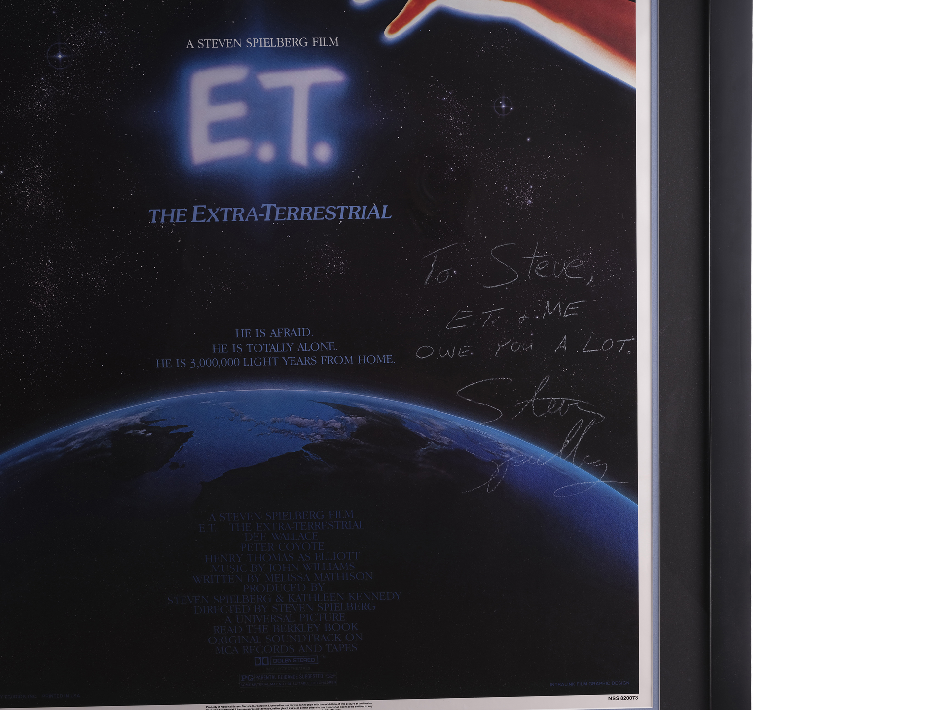 E.T. THE EXTRA-TERRESTRIAL (1982) - Framed Steven Spielberg-Autographed "Touching Fingers" One-Sheet - Image 4 of 5