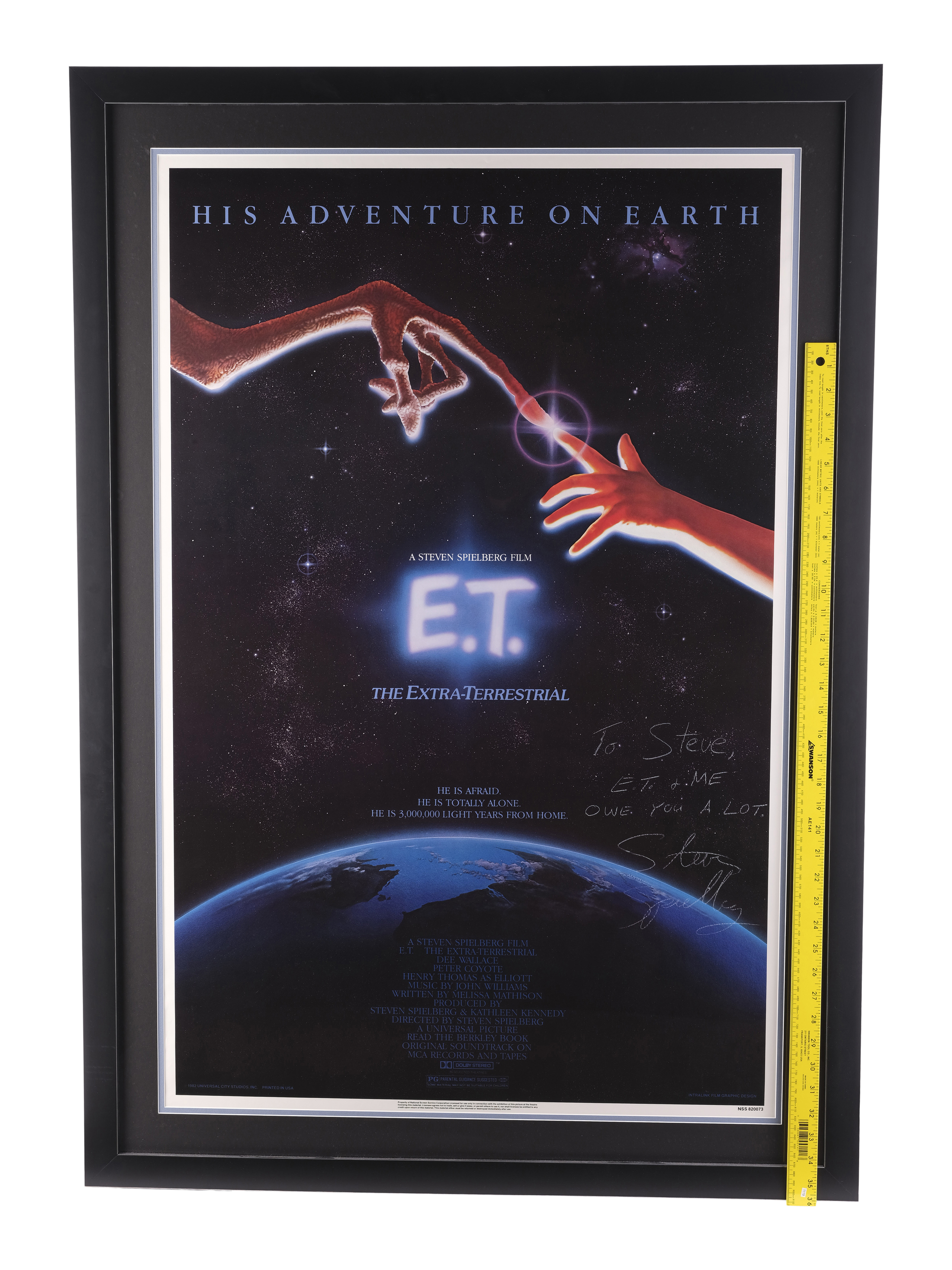E.T. THE EXTRA-TERRESTRIAL (1982) - Framed Steven Spielberg-Autographed "Touching Fingers" One-Sheet - Image 5 of 5