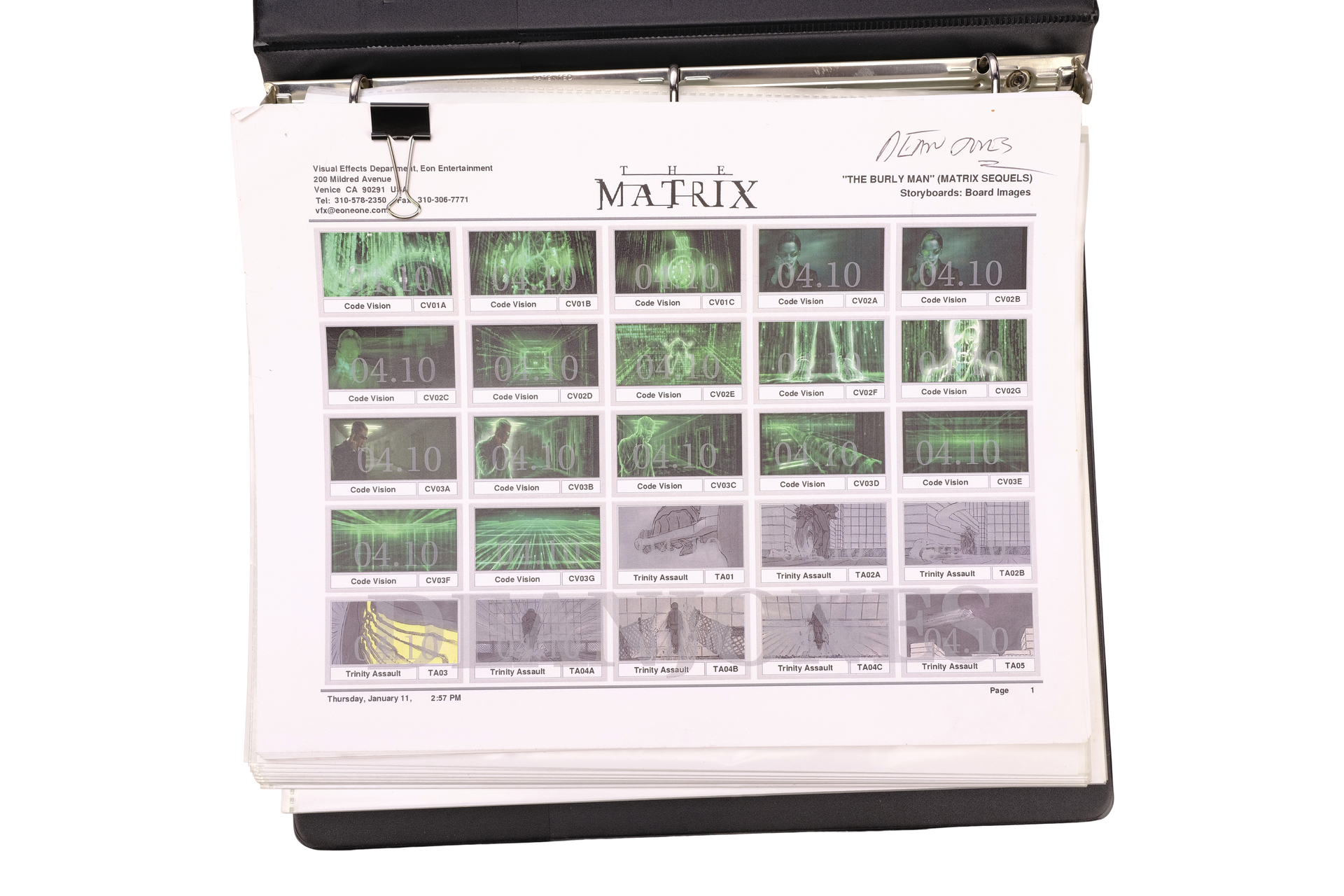 THE MATRIX TRILOGY (1999 - 2003) - Set of Three Annotated Storyboard and Previsualization Production - Image 6 of 12