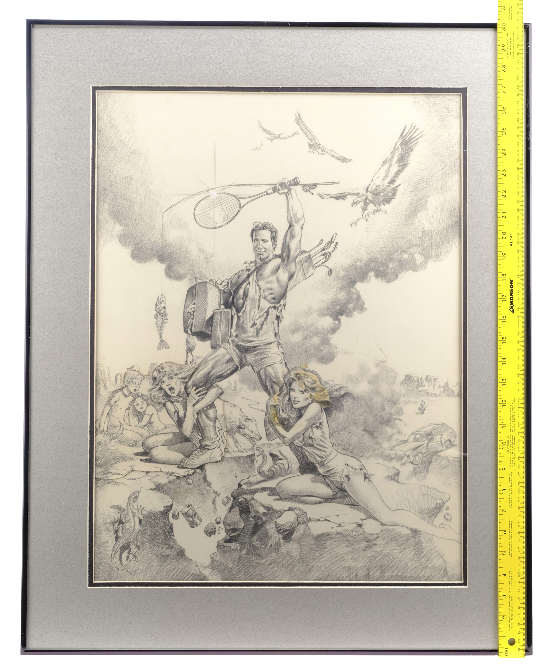 NATIONAL LAMPOON'S VACATION (1983) - Framed Hand-Drawn Boris Vallejo Poster Prelim - Image 2 of 2