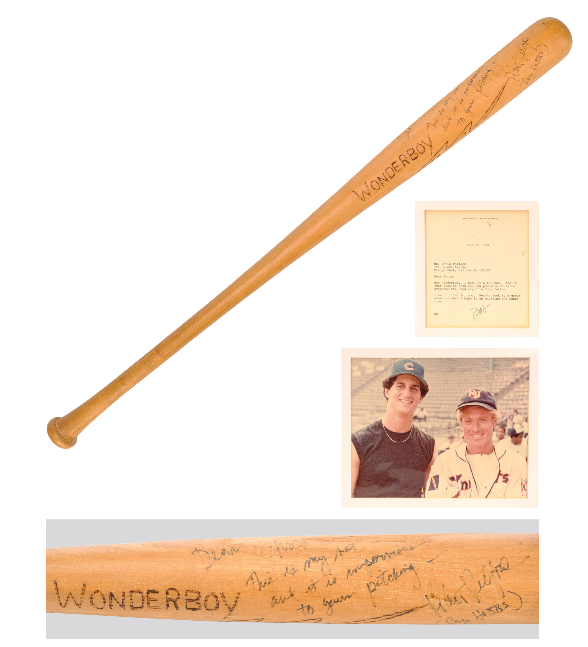 THE NATURAL (1984) - Robert Redford-Autographed Roy Hobbs' Rehearsal "Wonderboy" Bat