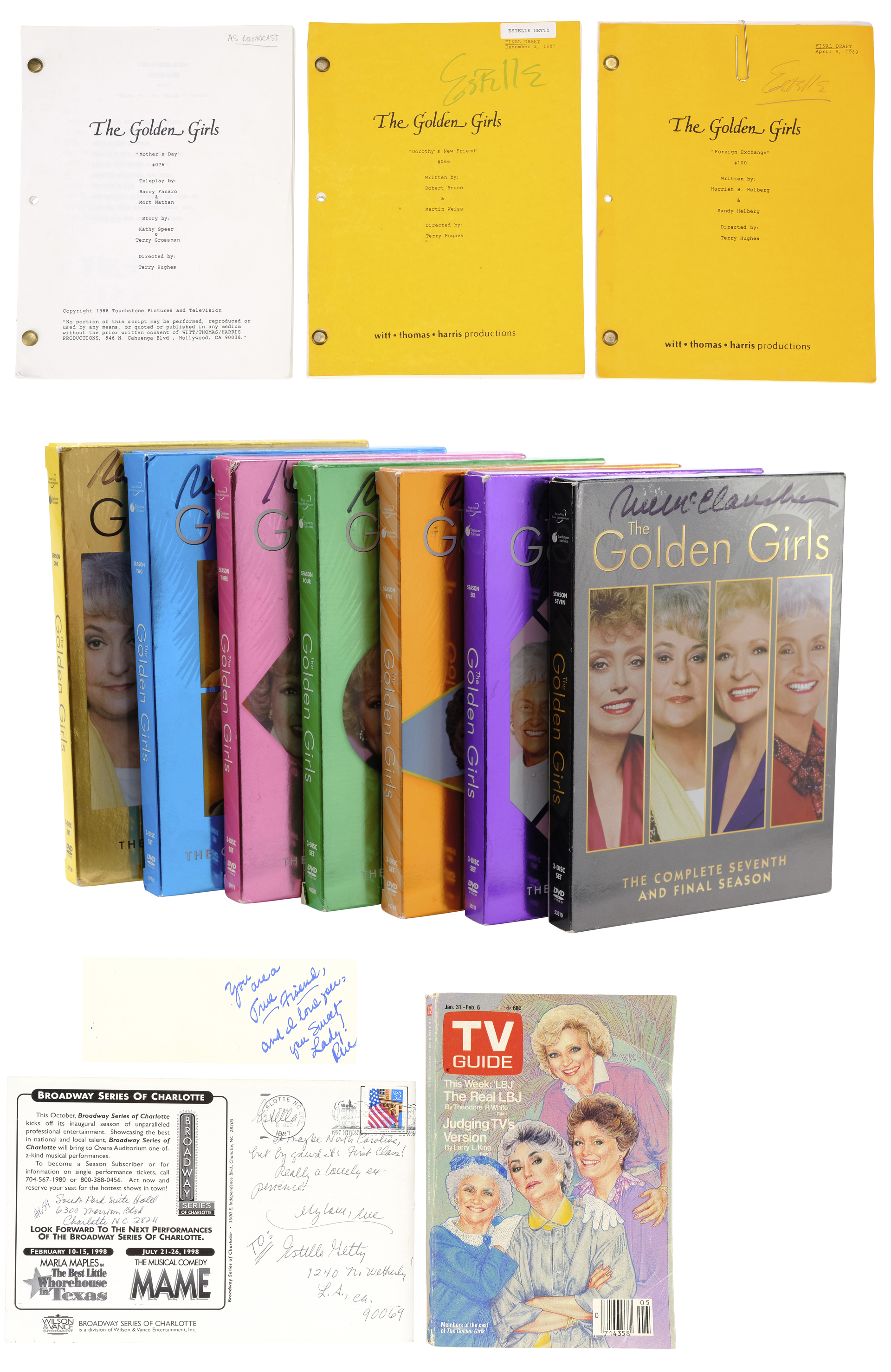 THE GOLDEN GIRLS (T.V. SERIES, 1985 - 1992) - Rue McClanahan's Wedding Invitation and Mail with TV G