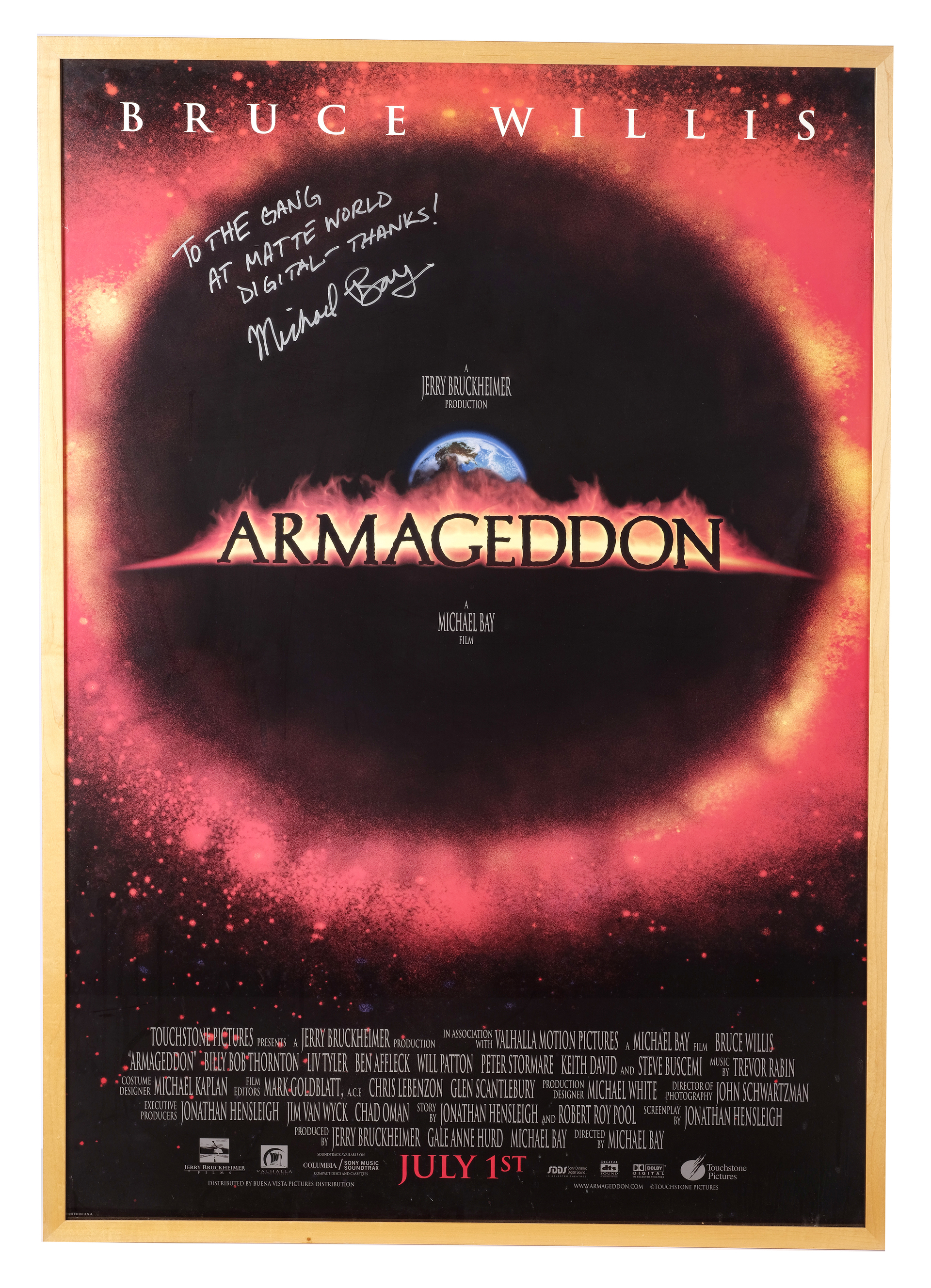 ARMAGEDDON (1998) - Framed Michael Bay-Autographed One-Sheet
