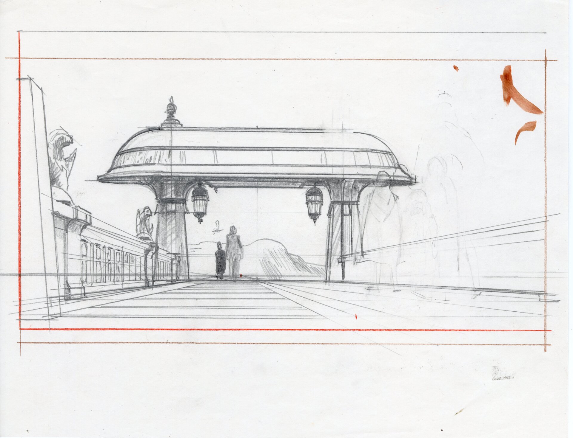 THE ILLUSTRATED STAR WARS UNIVERSE (1995) - Hand-Drawn Ralph McQuarrie Jabba's Palace Gate Concept S