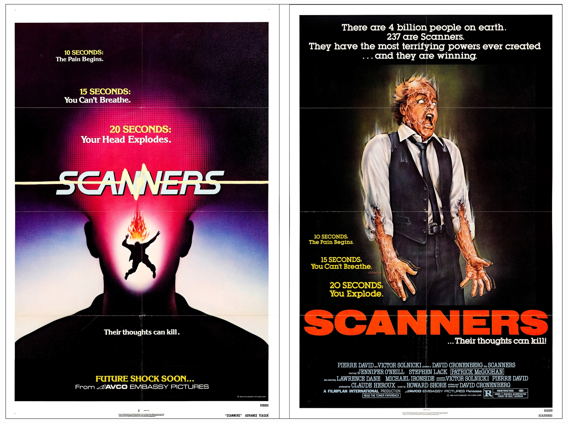 SCANNERS - One Sheets (2) (27" X 41"); Regular and Advance; Very Fine+ Folded