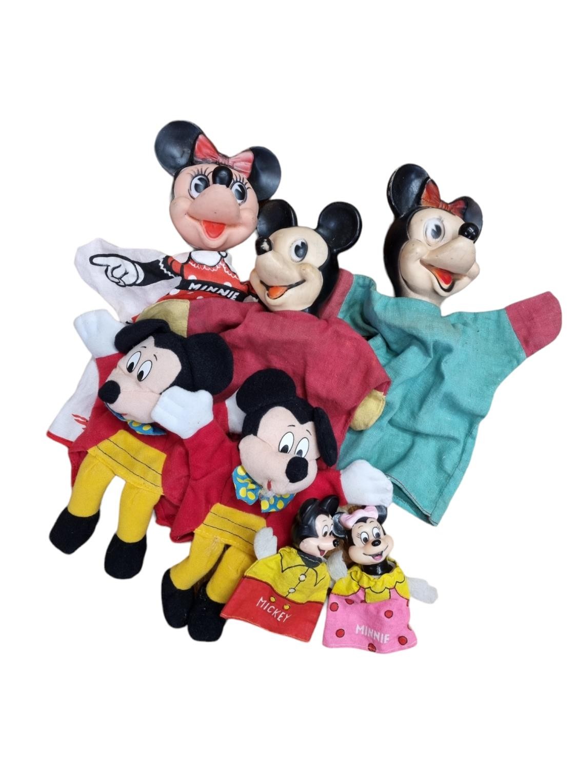 Disney: 3 x Vintage Semco Mickey & Minnie Hand Puppets + Finger Puppets & 2 MacDonalds Hand Puppets