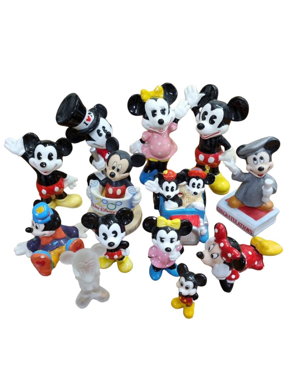 Disney: Collection of 12 Ceramic & 1 Glass Figures of Mickey & Minnie Mouse, Examples by Schmid &