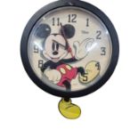 Disney: Mickey Mouse Quartz Wall Clock with Swinging Leg Pendulum (Pendulum Hook Slightly Snapped) +