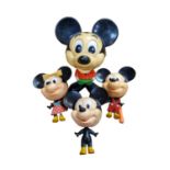 Disney: 1970's Mattel Mickey & Minnie Mouse Pull String Plastic Dolls, Group of 4