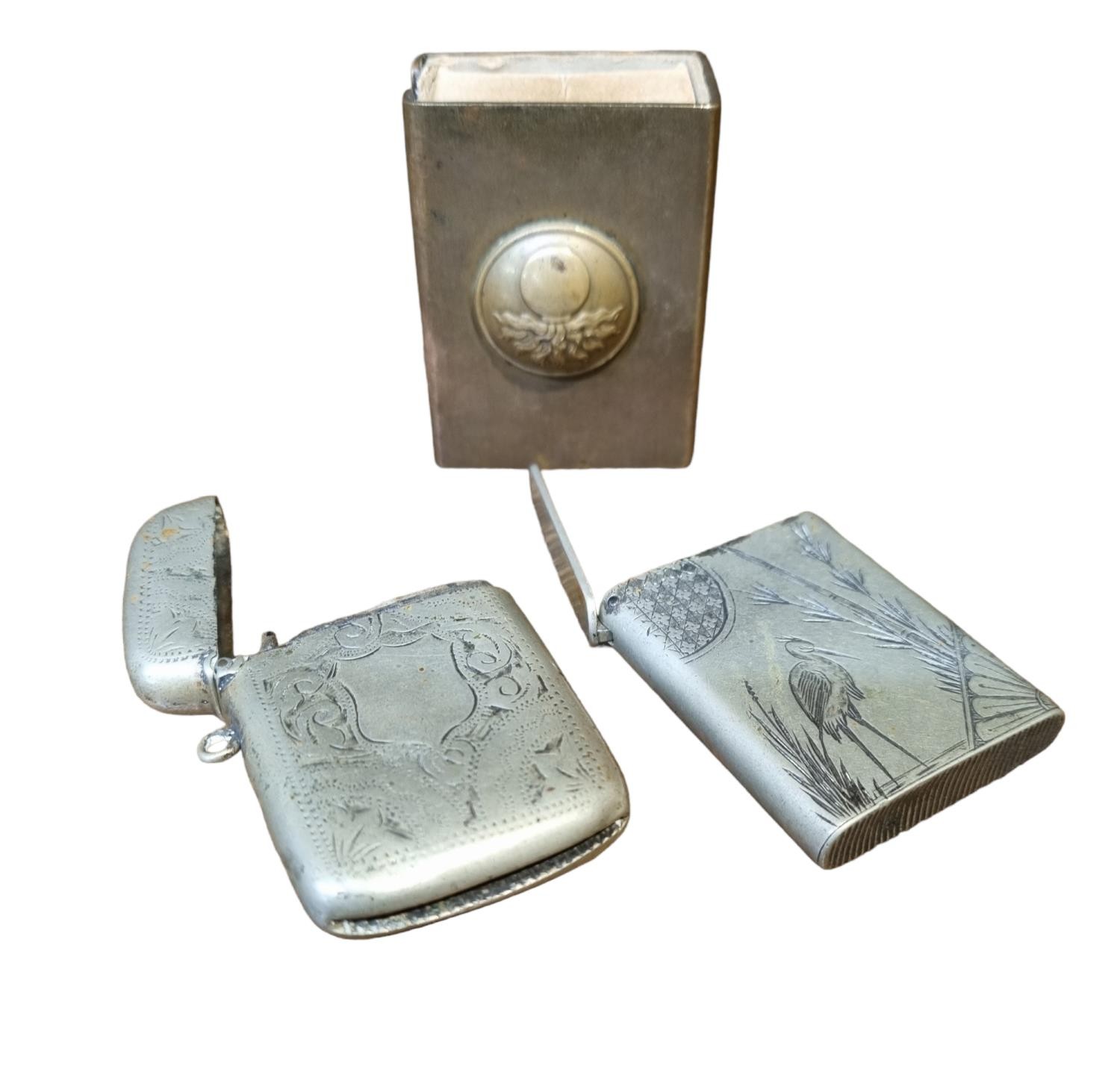 2 x Silver Plated Vesta Cases & Brass Matchbox Holder with Royal Engineers Insignia - Image 2 of 2