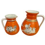 Pair of Ceramic Jugs in Orange Base Colour with Roman Scenes