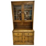 Mid-Century Ercol Old Colonial, Solid Elm Display Unit with Glazed Upper Unit and Cupboard Base Unit