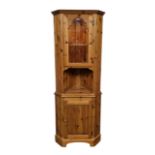 Vintage Ducal Pine Corner Unit with Lit Glazed Display Top and Cupboard to the Base