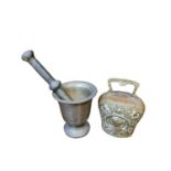 Vintage Heavy Brass Mortar & Pestle + Cowbell