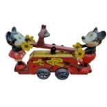 Disney: Rare Wells 'O' London Clockwork Windup Tinplate Mickey & Minnie Handcar with some track