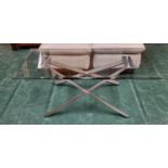 Contemporary Glass Top Coffee Table with Brushed Chrome Cross Hatch Legs 45cm Tall, 122cm Long, 60cm